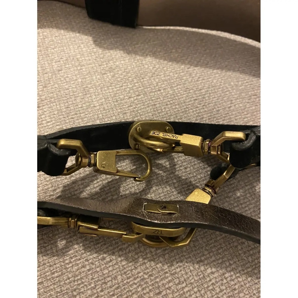 Rachel Zoe Black Genuine Leather Suede Statement Belt – Gold Hardware Runway XS - Picture 3 of 7